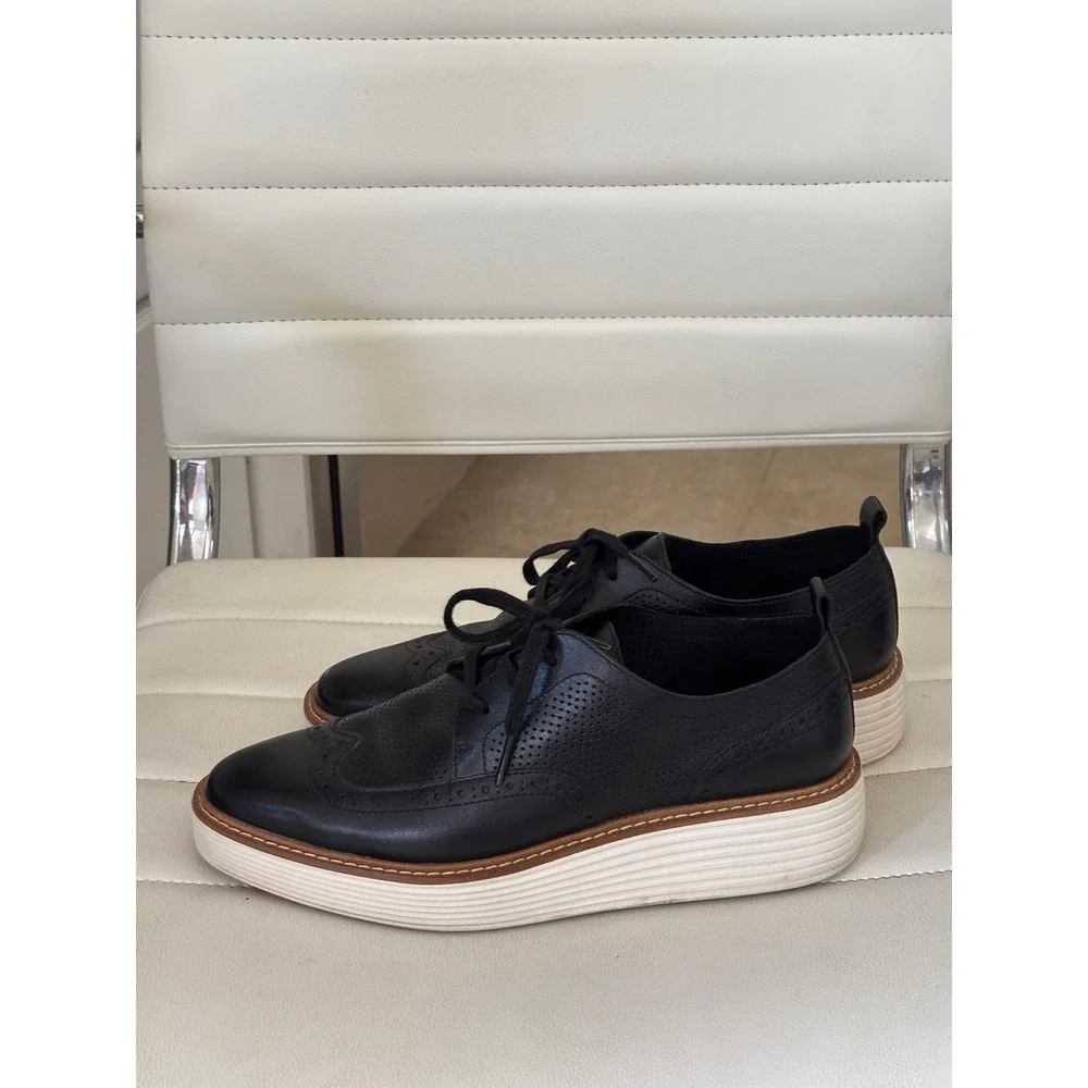 Cole Haan Grand Ambition Wingtip Oxford Black Leather Sneakers W28349 Womens 9B